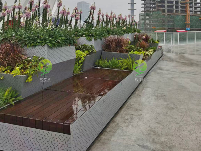 濱海廊橋不銹鋼種植池座椅公共空間景觀坐凳綠化工程