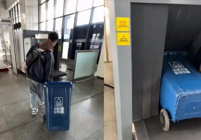 帶桶蓋輪子塑料垃圾桶還可當行李箱